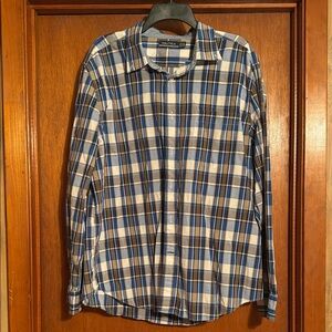 Nautica Men's Casual Blue and White Plaid Shirt